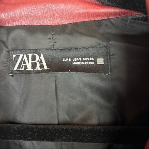 NWOT Zara Blogger Maroon Faux Leather Belted Oversized Blazer Jacket. - Picture 6 of 11